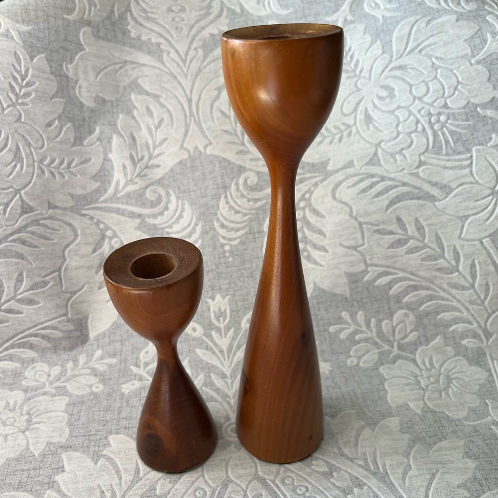 Mid-Century Modern Wooden Candlesticks